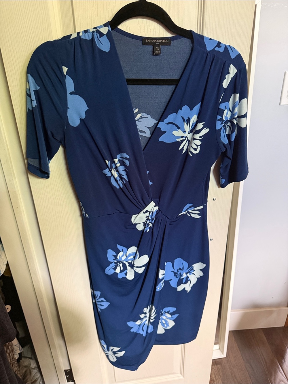 Banana Republic Blue Floral Faux-Wrap Mini Dress